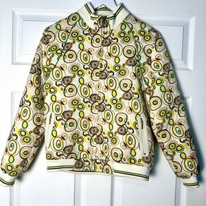 Vintage ZION Y2K Retro Mod Geometric Circle Bomber Jacket Green Yellow White L